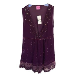 NWT Boon Embellished Lace Trim Purple Tank Top